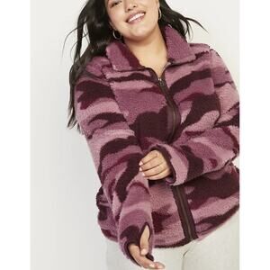 Old Navy Cozy Teddy-Sherpa Plus-Size Full-Zip Jacket Raspberry Camo Sz XXL Tall